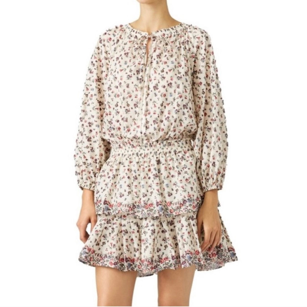 LOVESHACKFANCY Cream Popover Floral Dress Small